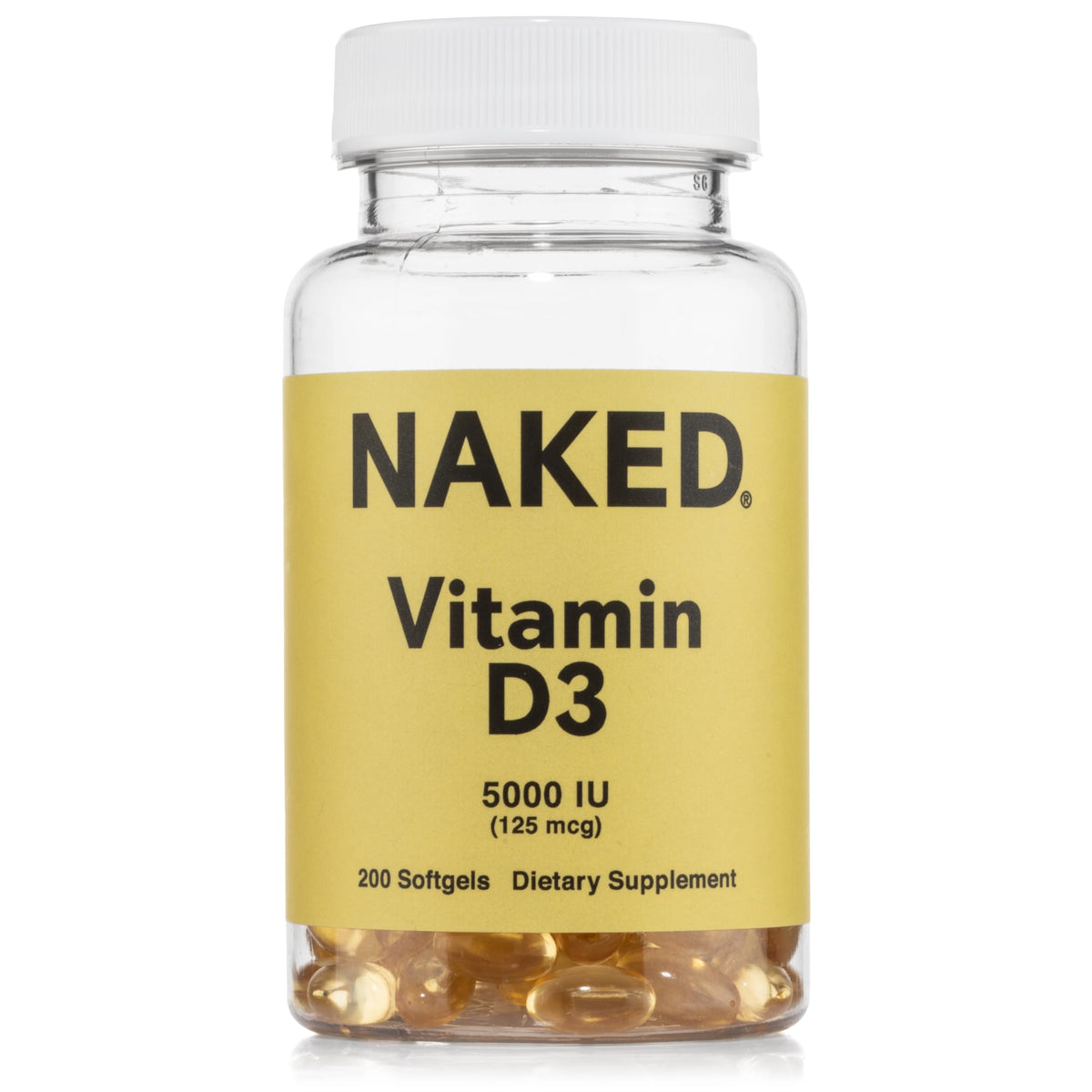NAKED Vitamin D3 5000 IU bottle highlighting high potency for immune support