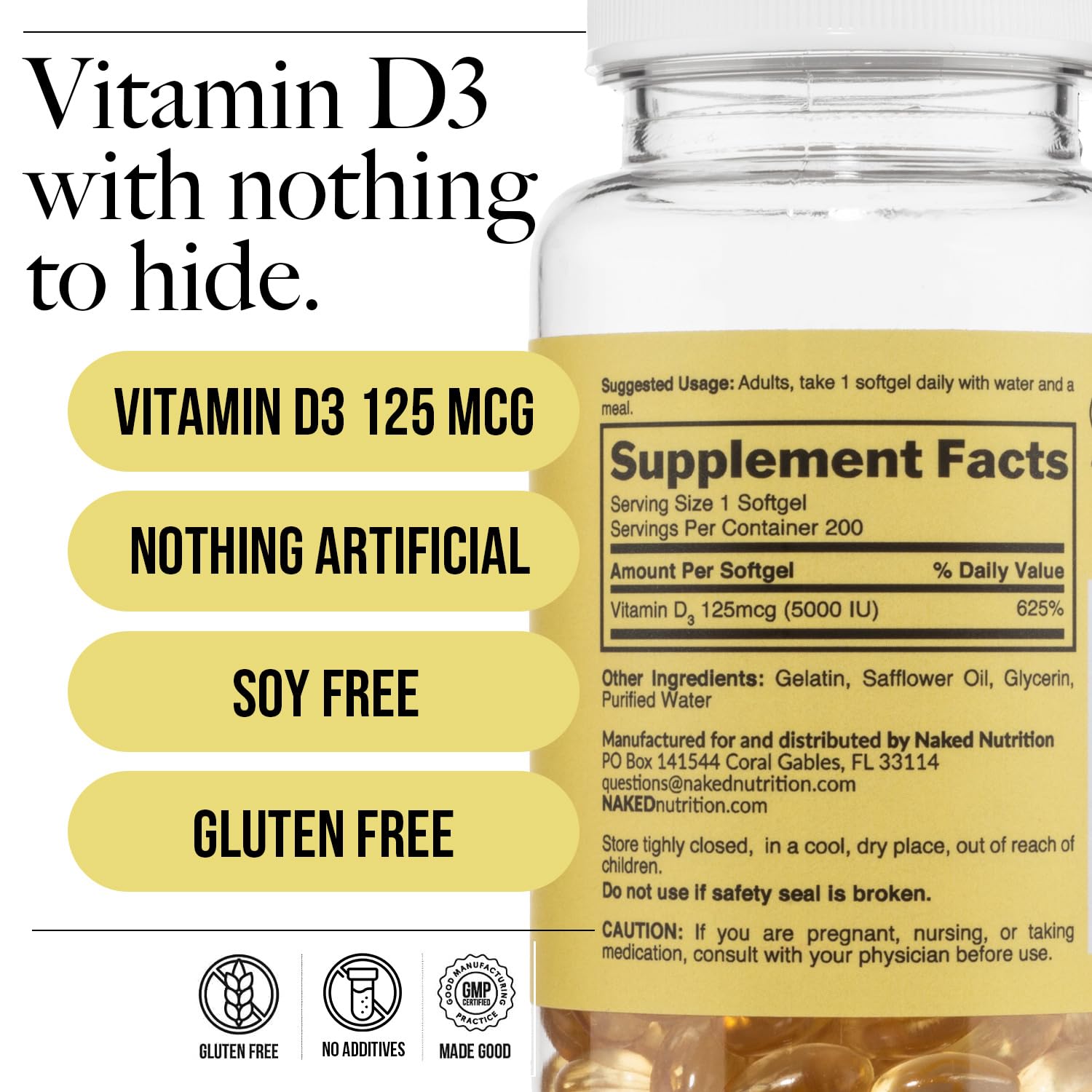 Daily-dose scoop next to NAKED Vitamin D3 softgels