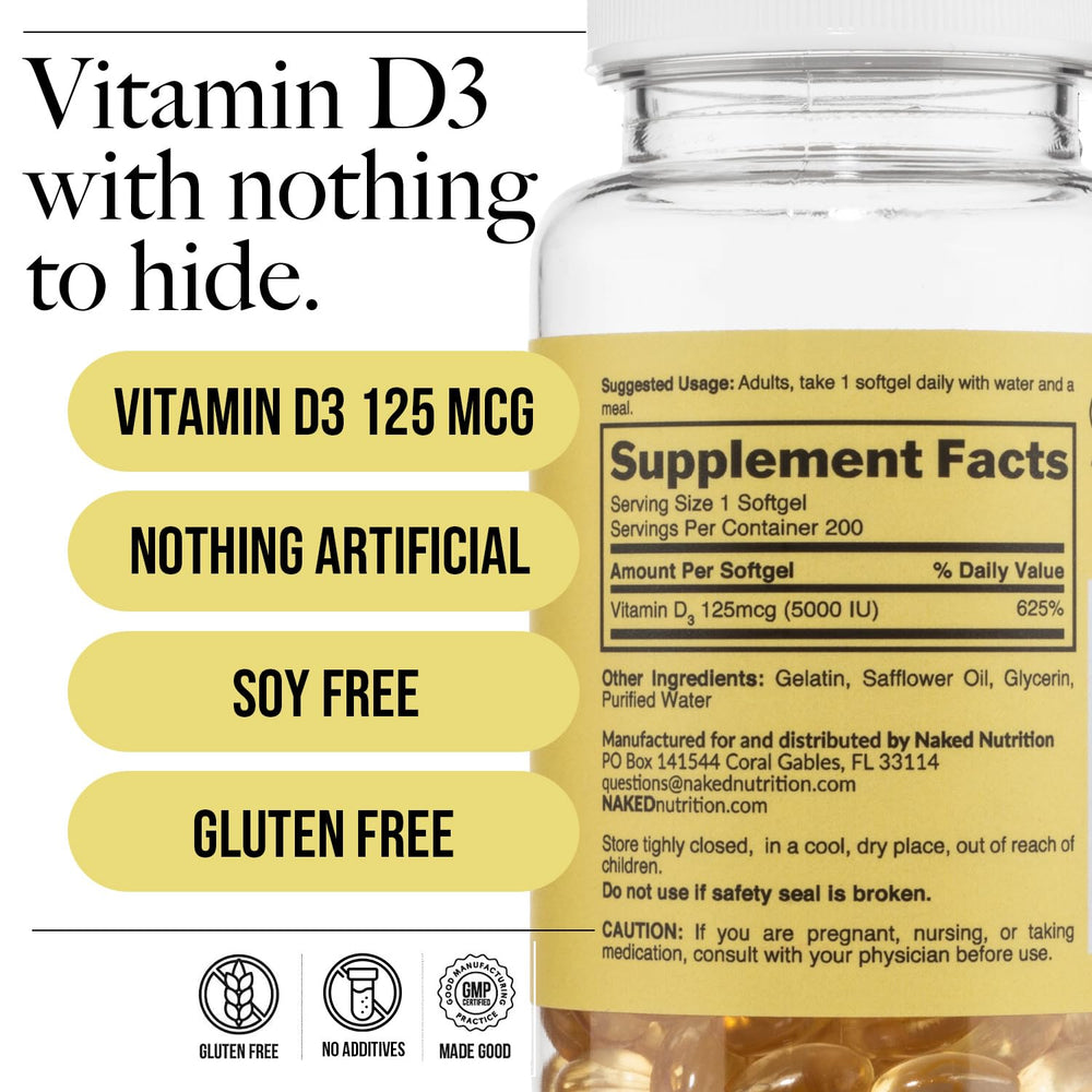 Daily-dose scoop next to NAKED Vitamin D3 softgels