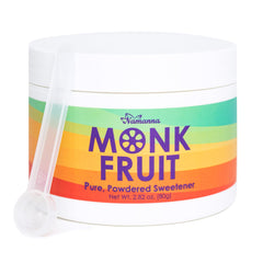 NAMANNA Pure Monk Fruit Sweetener front label shows zero calories and vegan, non-GMO credentials.