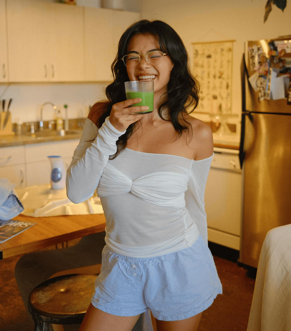 Nami Matcha Okumidori morning ritual cup demonstrates calm focus and energized start.