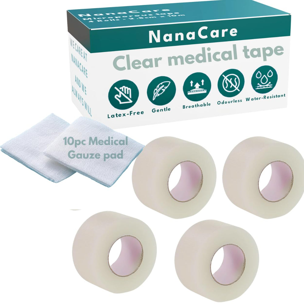 NanaCare clear tape roll on skin providing secure wound dressing adhesion