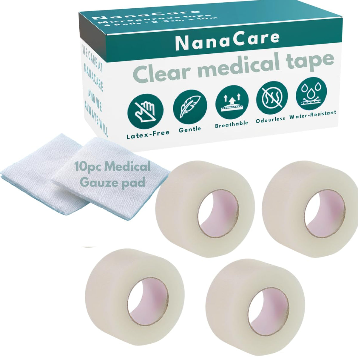 NanaCare clear tape roll on skin providing secure wound dressing adhesion