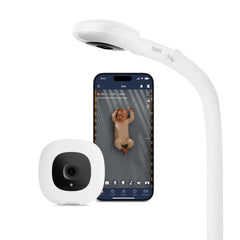 Nanit Pro baby monitor overhead view for a full crib sightline and quick checks