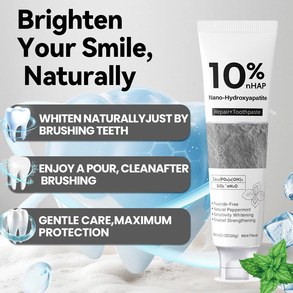 Nano-Hydroxyapatite toothpaste close-up texture highlighting a gentle, fluoride-free clean for sensitive teeth