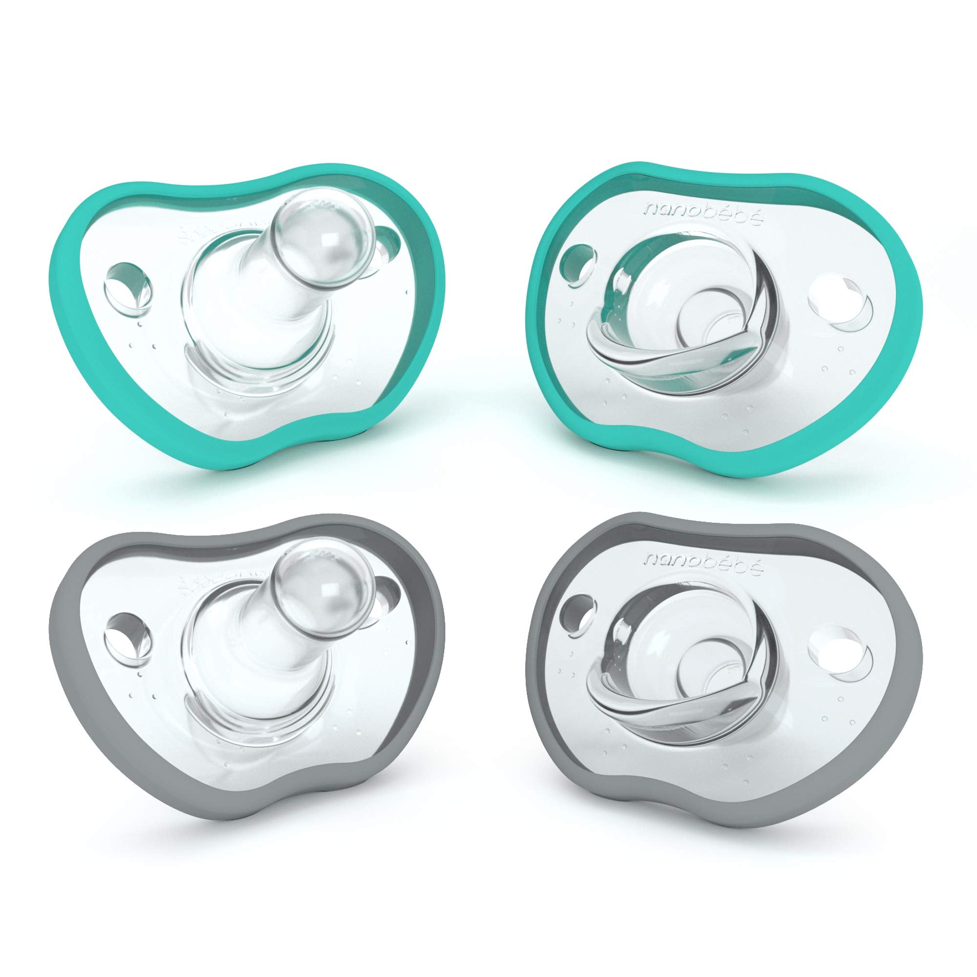 Nanobébé pacifier 0-3 month front view in teal grey for gentle comfort