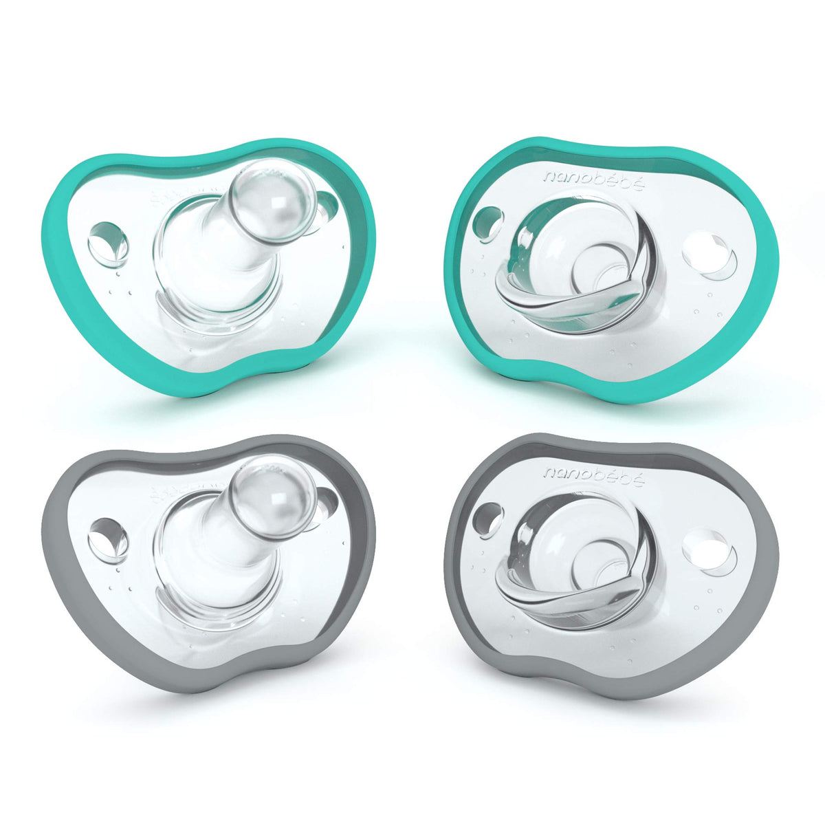 Nanobébé pacifier 0-3 month front view in teal grey for gentle comfort