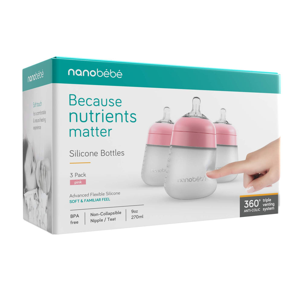 Nanobebe Flexy 3-pack pink bottle set for busy households.