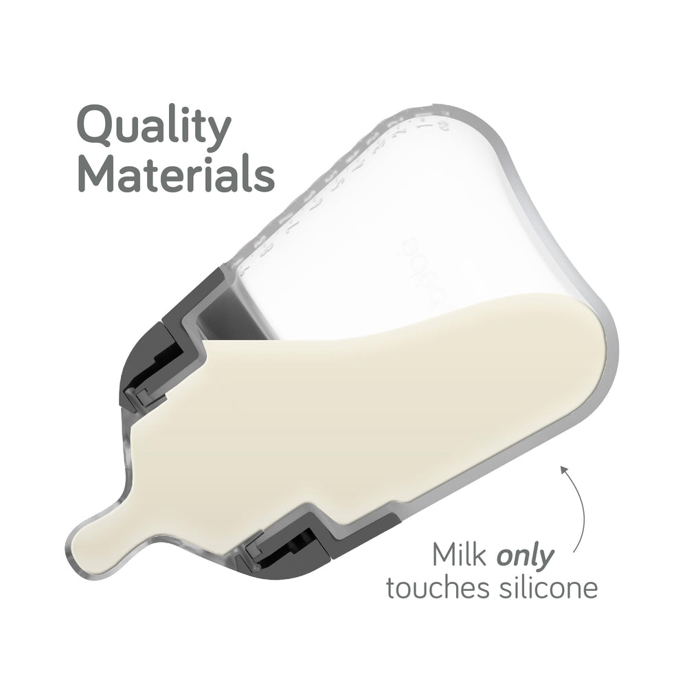 Nanobebe Flexy anti-colic nipple in sage supports comfortable feeding with 360° venting.
