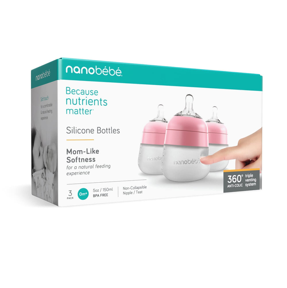 Nanobébé Flexy 5oz/9oz options grow with baby through feeding stages.
