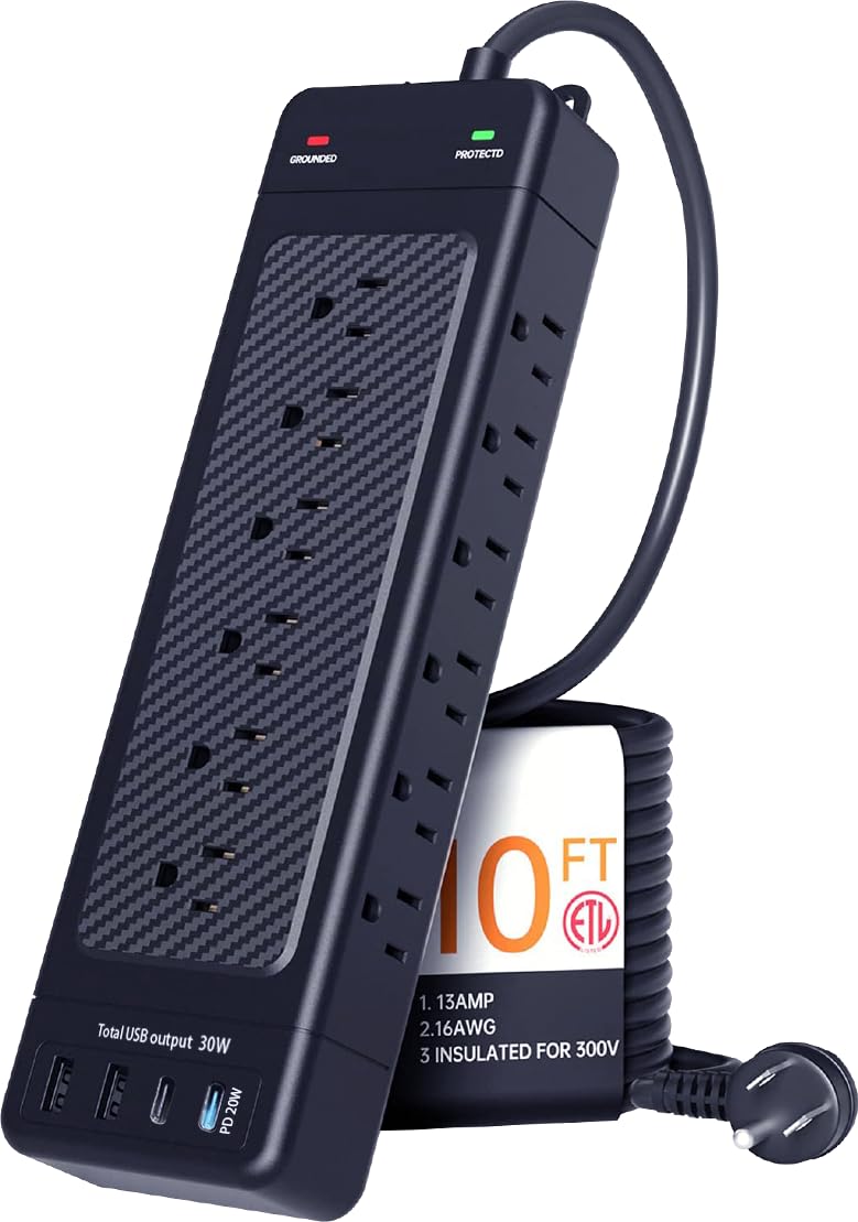 NANOLAKE front view surge protector with 18 outlets for versatile charging.