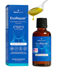 NANOREVIVE EsoRepair bottle pour demonstrates convenient, measured serving for daily digestive support.