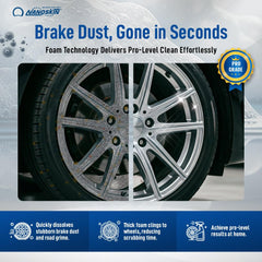 Nanoskin NON ACID Wheel & Tire Cleaner removing brake dust from rims.