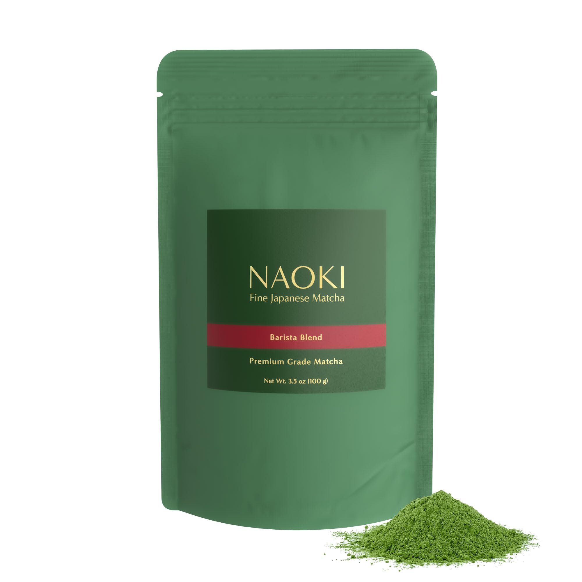 Naoki Matcha Barista Blend 100g packaging showing value for home use