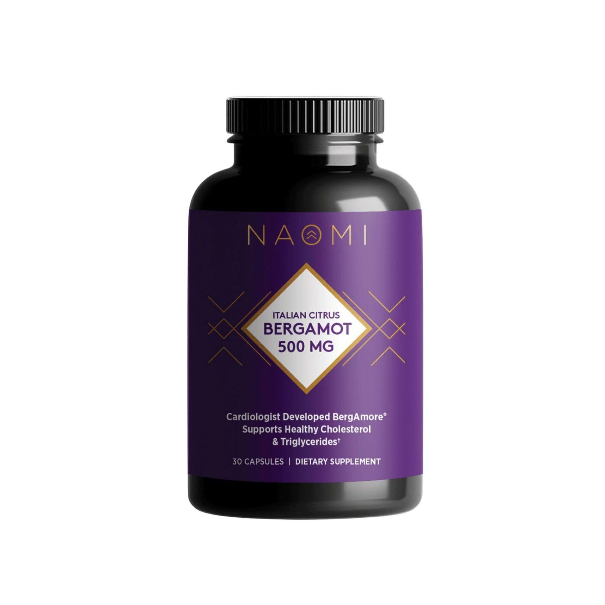 NAOMI Bergamore bottle front showing premium citrus bergamot for daily heart wellness potential