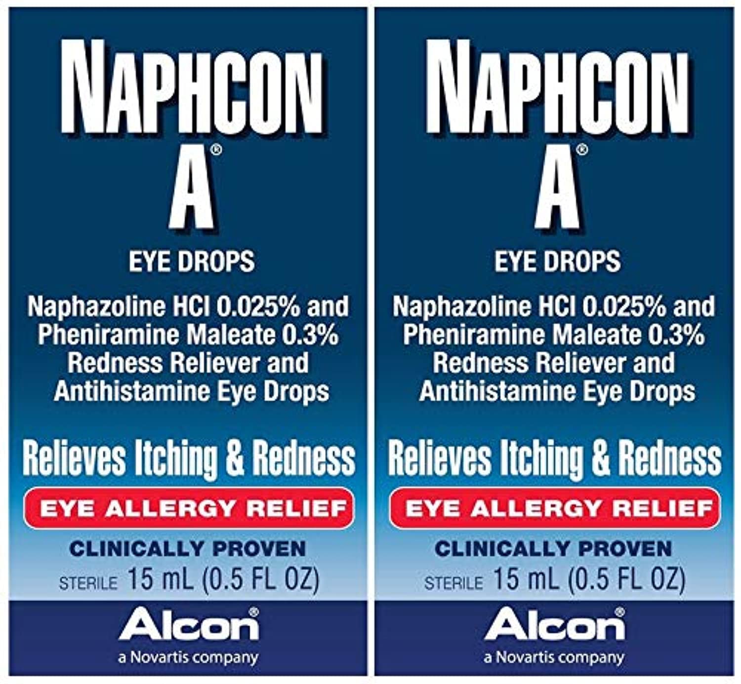 Naphcon-A eye drops bottle ready for use to relieve redness and itchiness
