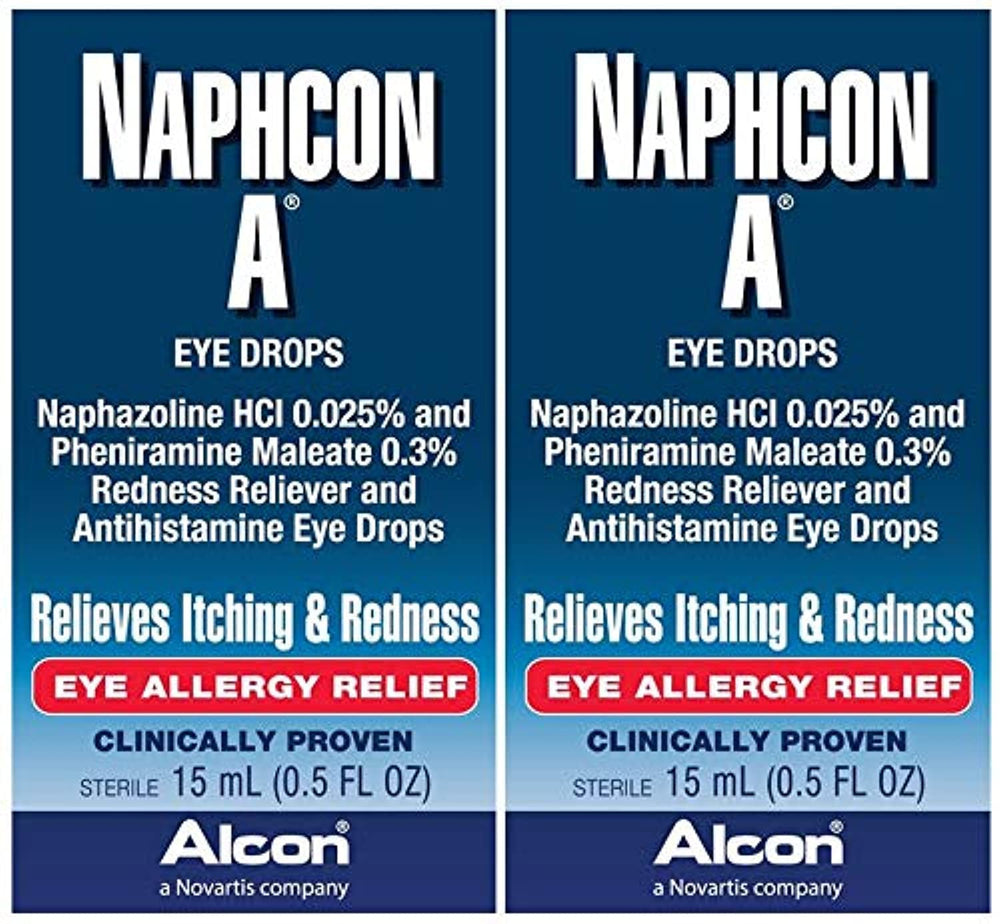 Naphcon-A eye drops bottle ready for use to relieve redness and itchiness