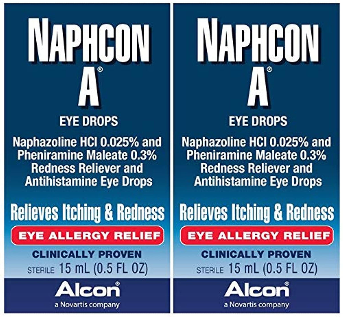Naphcon-A eye drops bottle ready for use to relieve redness and itchiness