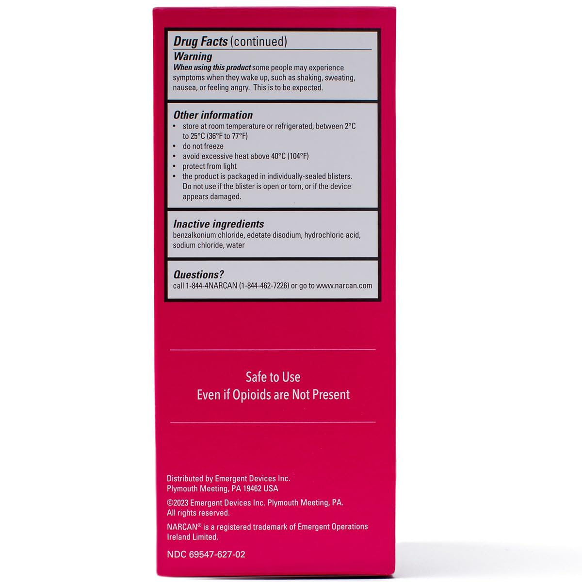 NARCAN nasal spray in first aid kit for emergencies
