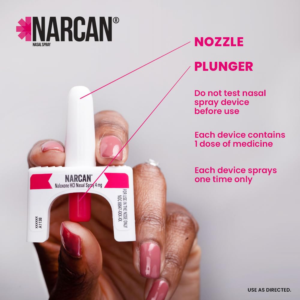NARCAN nasal spray over-the-counter label for easy access