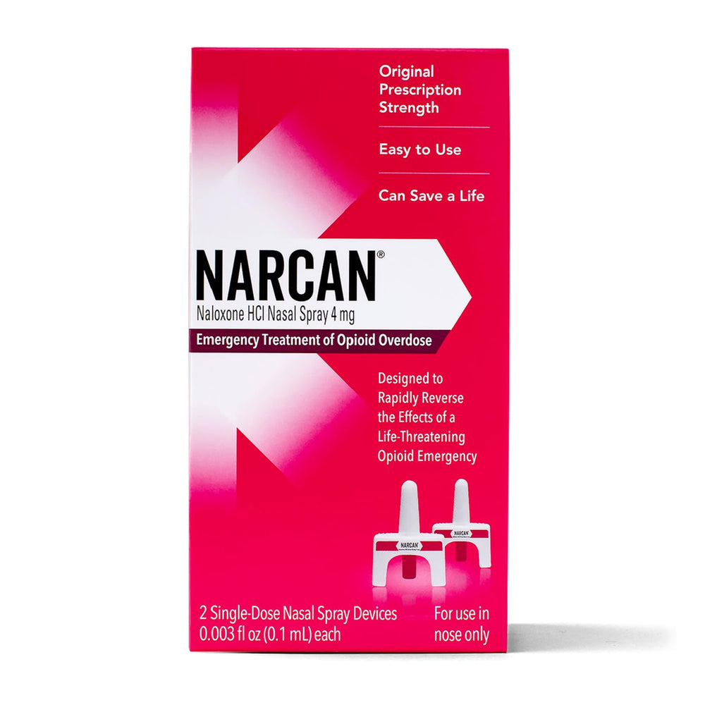 NARCAN nasal spray two-doses packaging for emergency readiness