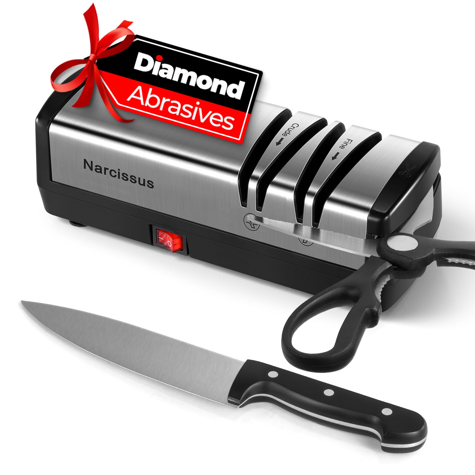 Narcissus knife sharpener dual-slot for quick edge restoration on kitchen blades.