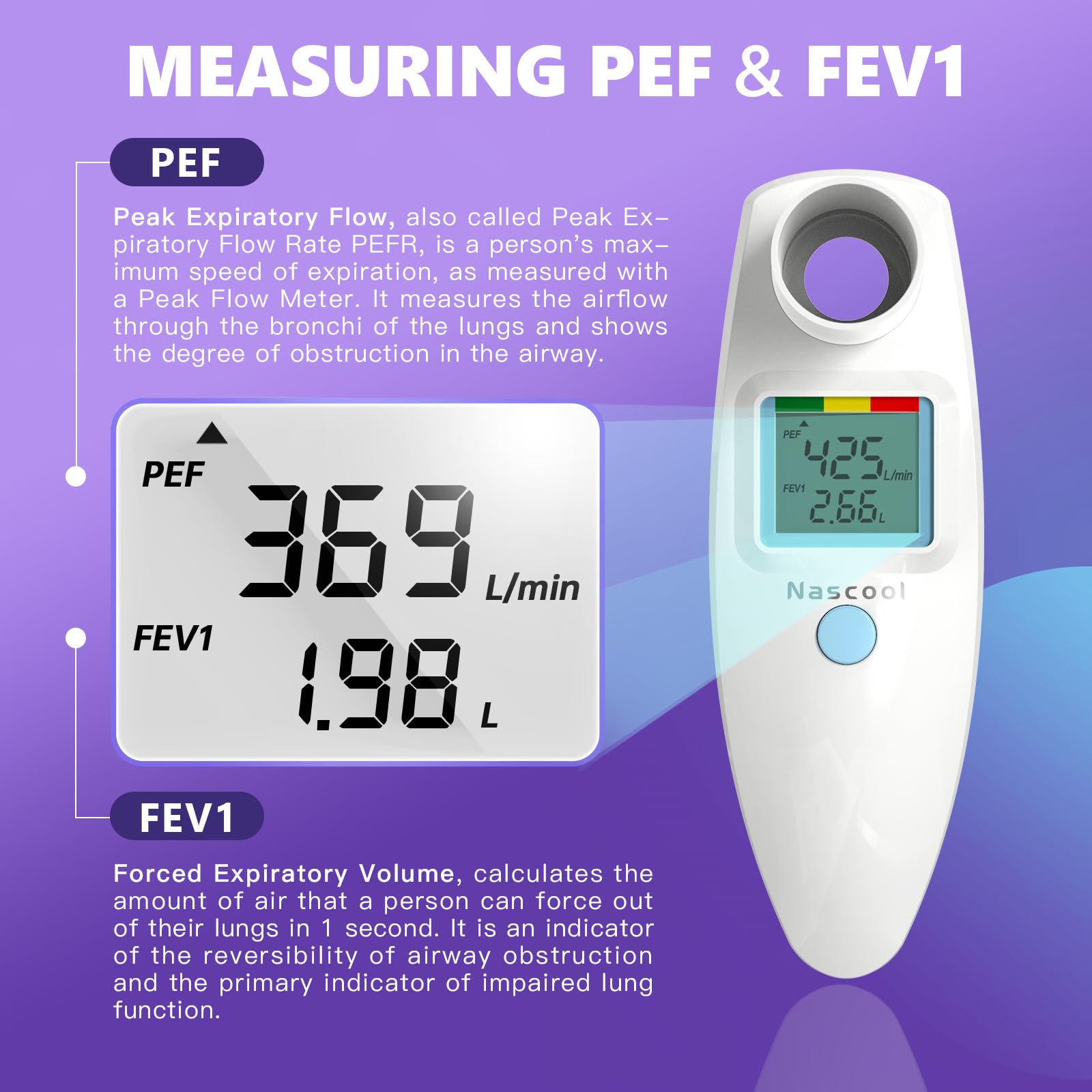 Nascool peak flow meter portable design fits comfortably in hand