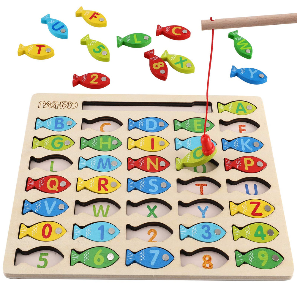 NASHRIO magnetic wooden fishing board promotes early coordination during play