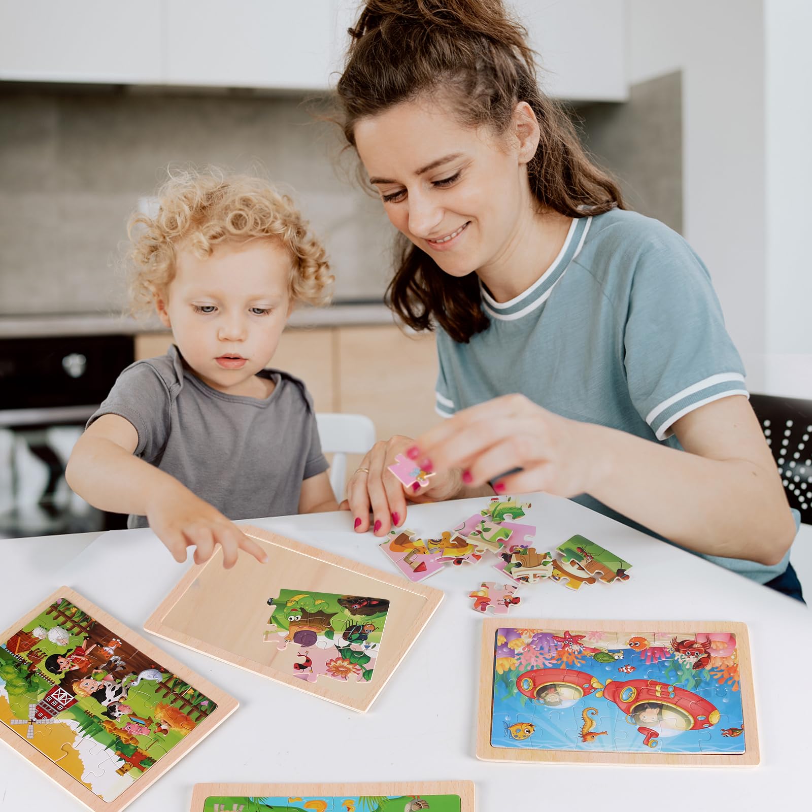 NASHRIO wooden frame holds pieces securely for steady assembly