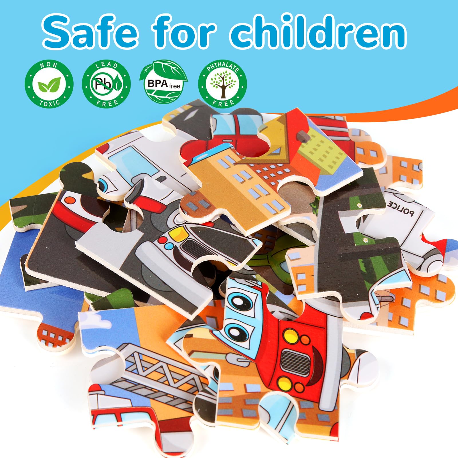 NASHRIO transportation wooden puzzle set promotes problem solving and matching