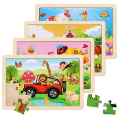 NASHRIO wooden farm puzzle pieces arranged for focused learning and problem solving