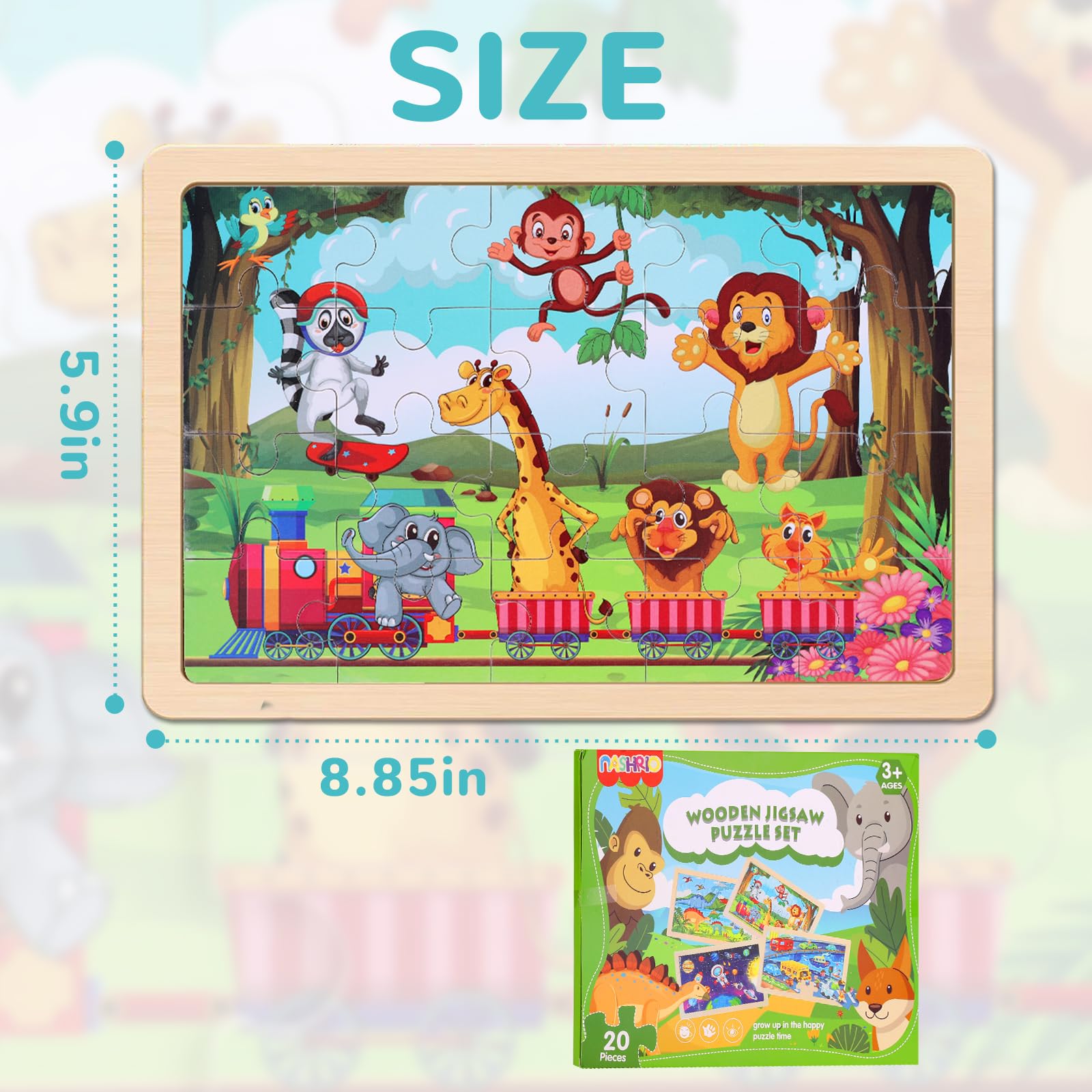 NASHRIO wooden storage tray keeps puzzles organized for quick cleanup.