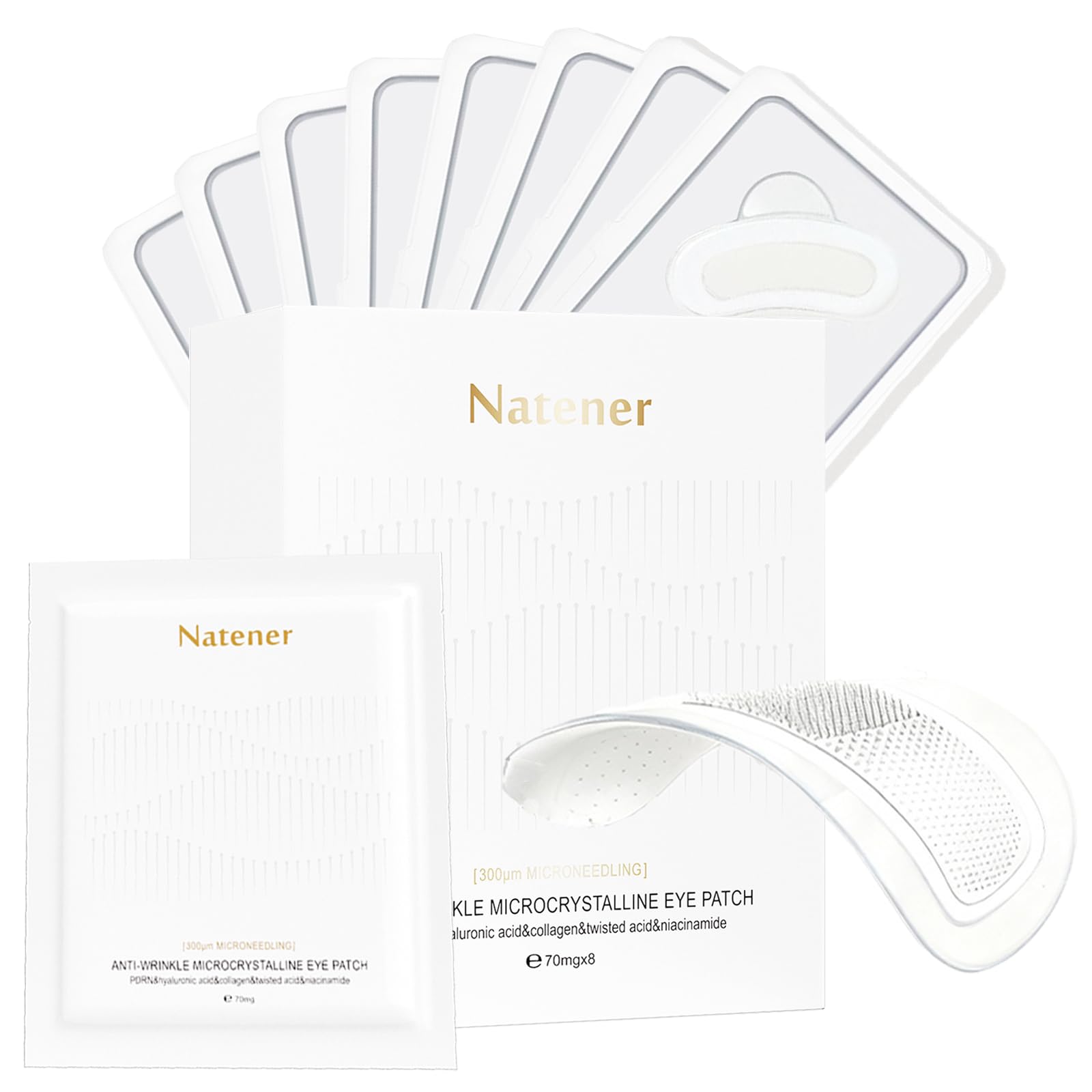 Natener 8-pairs PDRN eye patches pack open for easy application.
