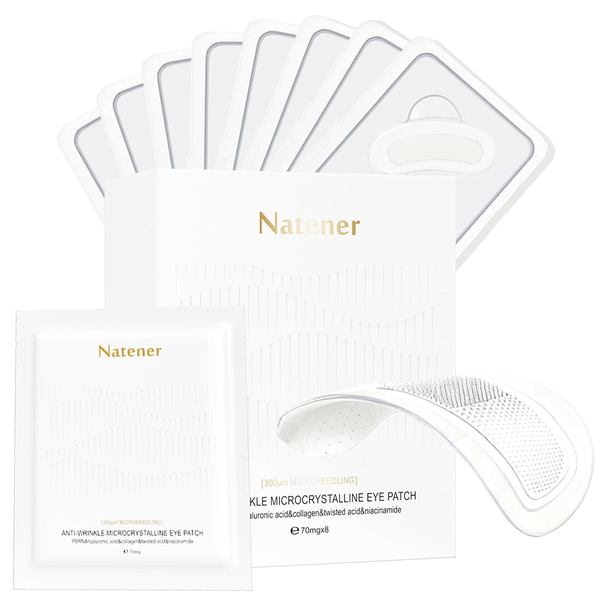 Natener 8-pairs PDRN eye patches pack open for easy application.