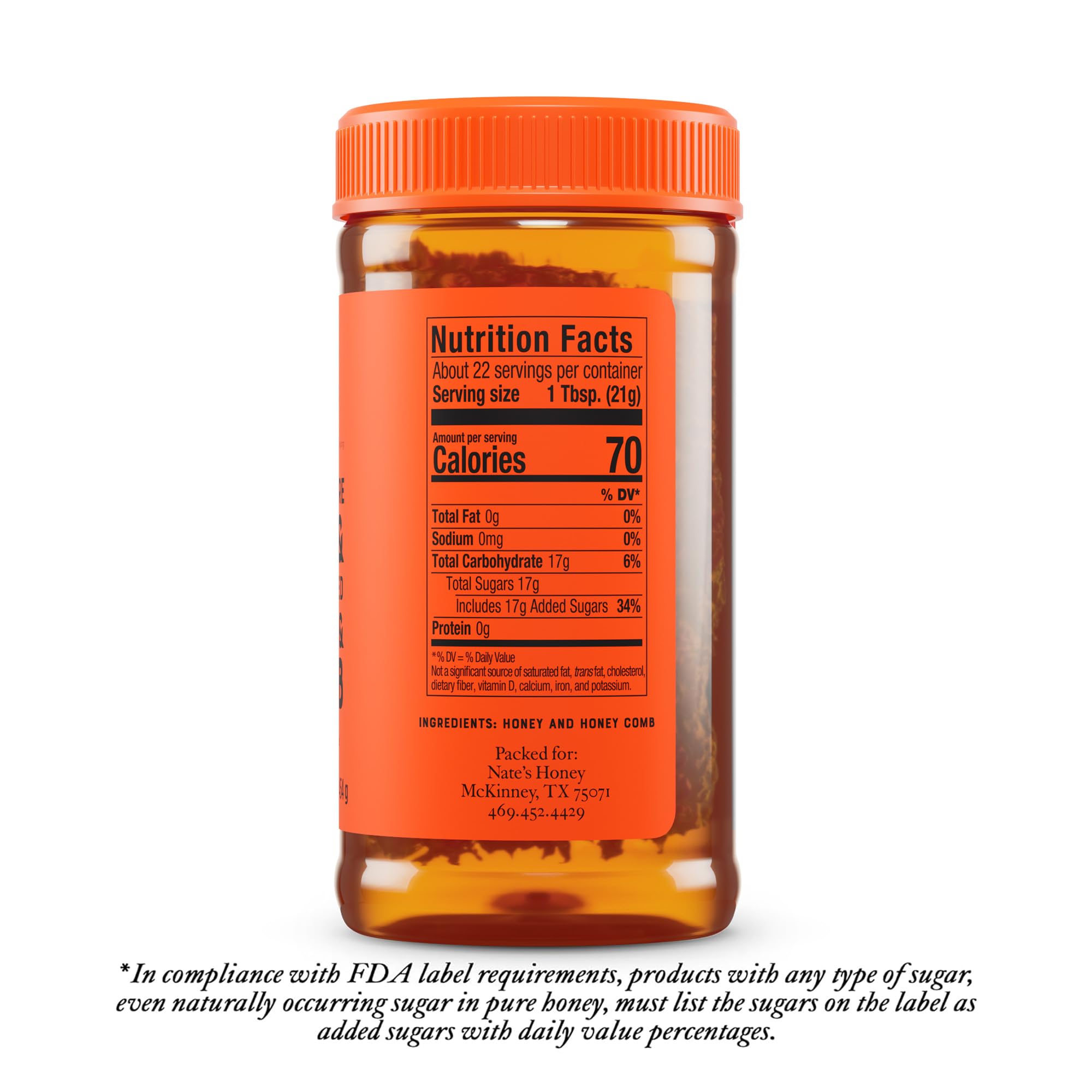 Nate's Honey 16oz jar front view emphasizing convenient household size.