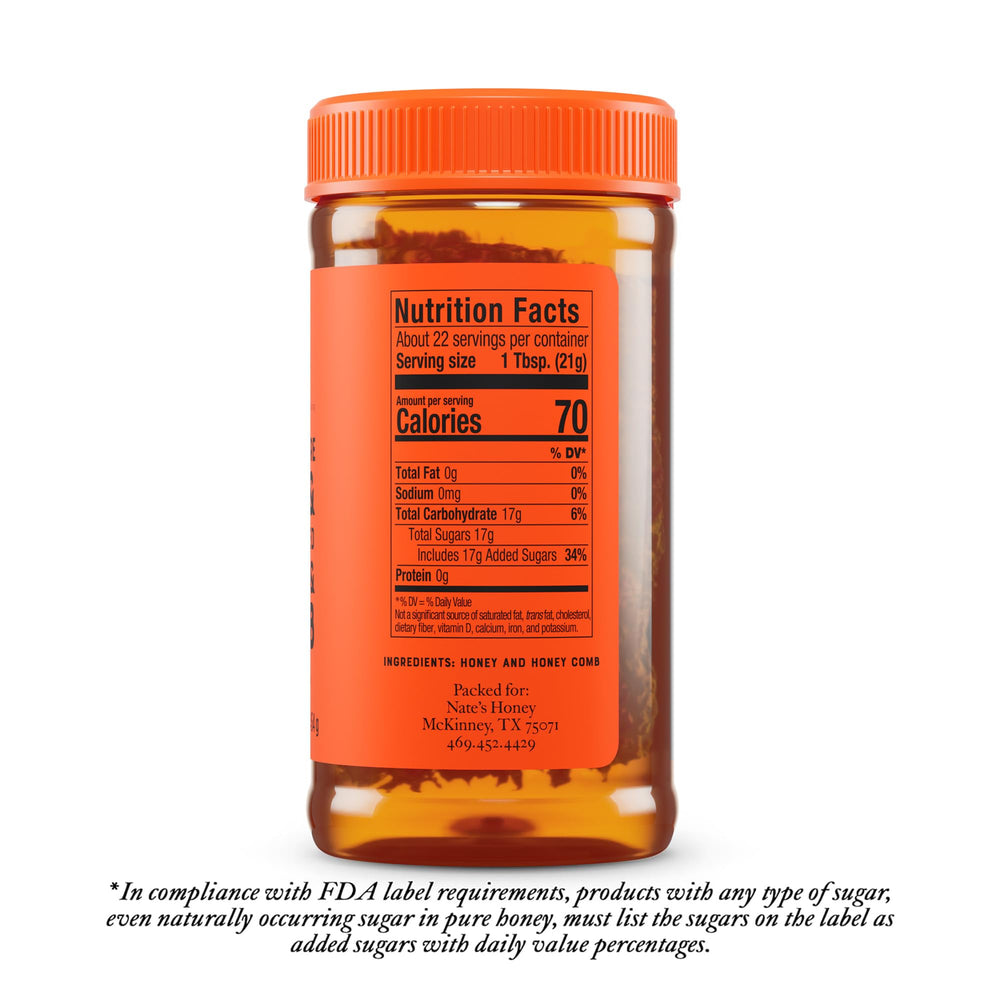 Nate's Honey 16oz jar front view emphasizing convenient household size.