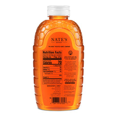 Nate's Honey 32oz bottle pour, easy drizzle for coffee, tea, or yogurt.