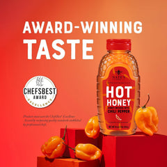 Pizza slice glazed with Nate's Hot Honey for a glossy finish.