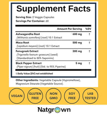Natgrown ashwagandha-maca-root capsules closeup: high-quality herbal blend.