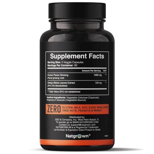 Natgrown bottle label highlighting 120 vegan capsules for brain health