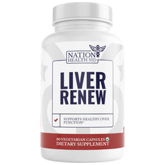 NATION HEALTH MD Liver Renew artichoke bottle pour supports digestive comfort.