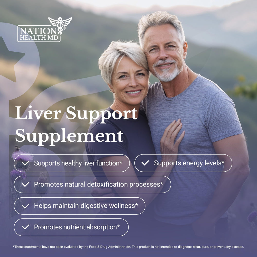 NATION HEALTH MD Liver Renew packaging-label highlight organic ingredients.