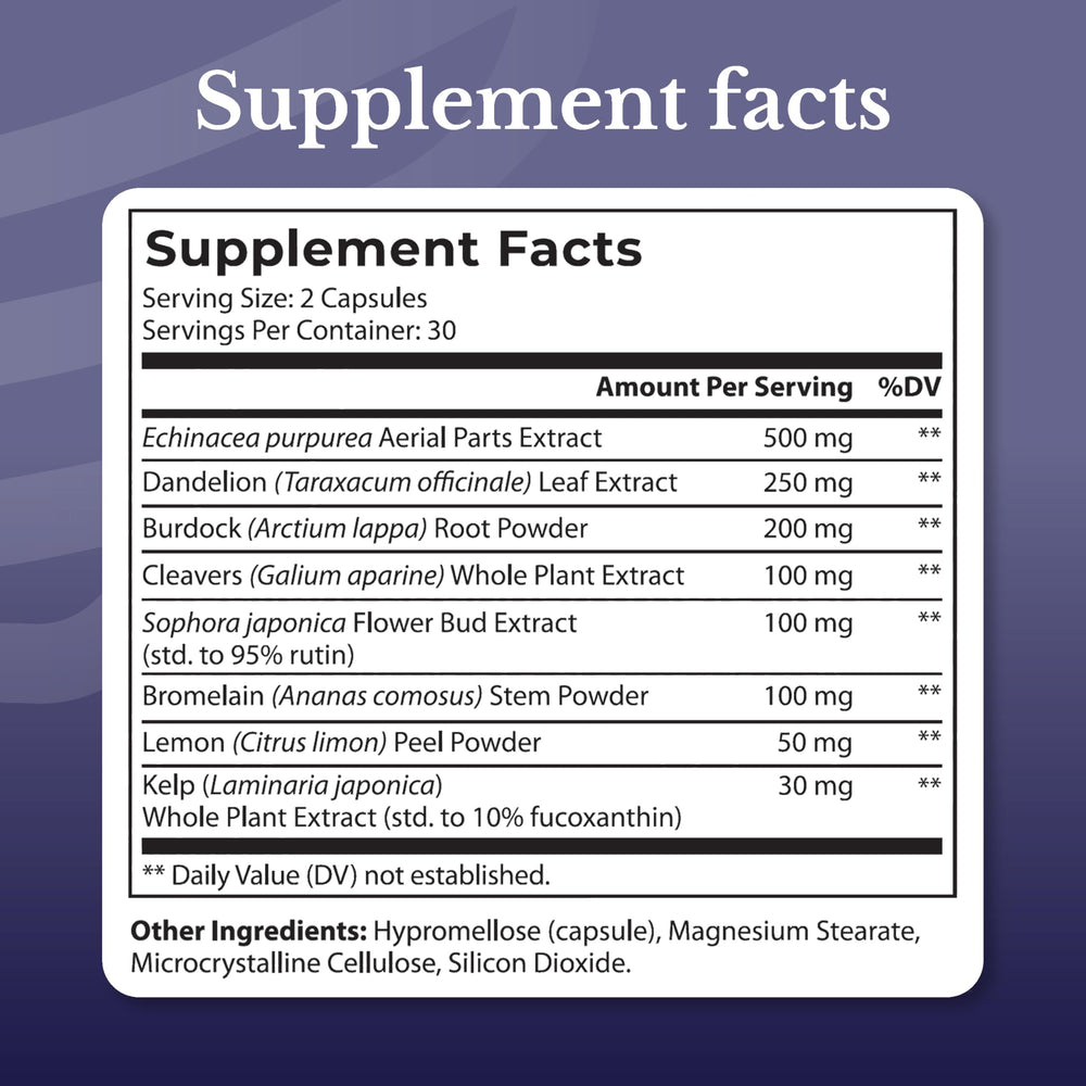 Nation Health MD Lymph MD bottle back label shows ingredients and dosage.
