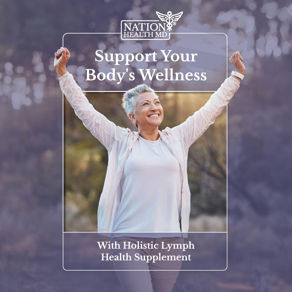 Nation Health MD Lymph MD label close-up emphasizing USA-made quality.