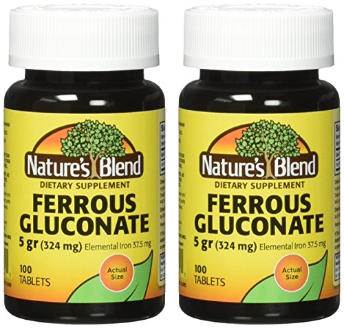 Nature's Blend Ferrous Gluconate pack showing two bottles for extended iron support