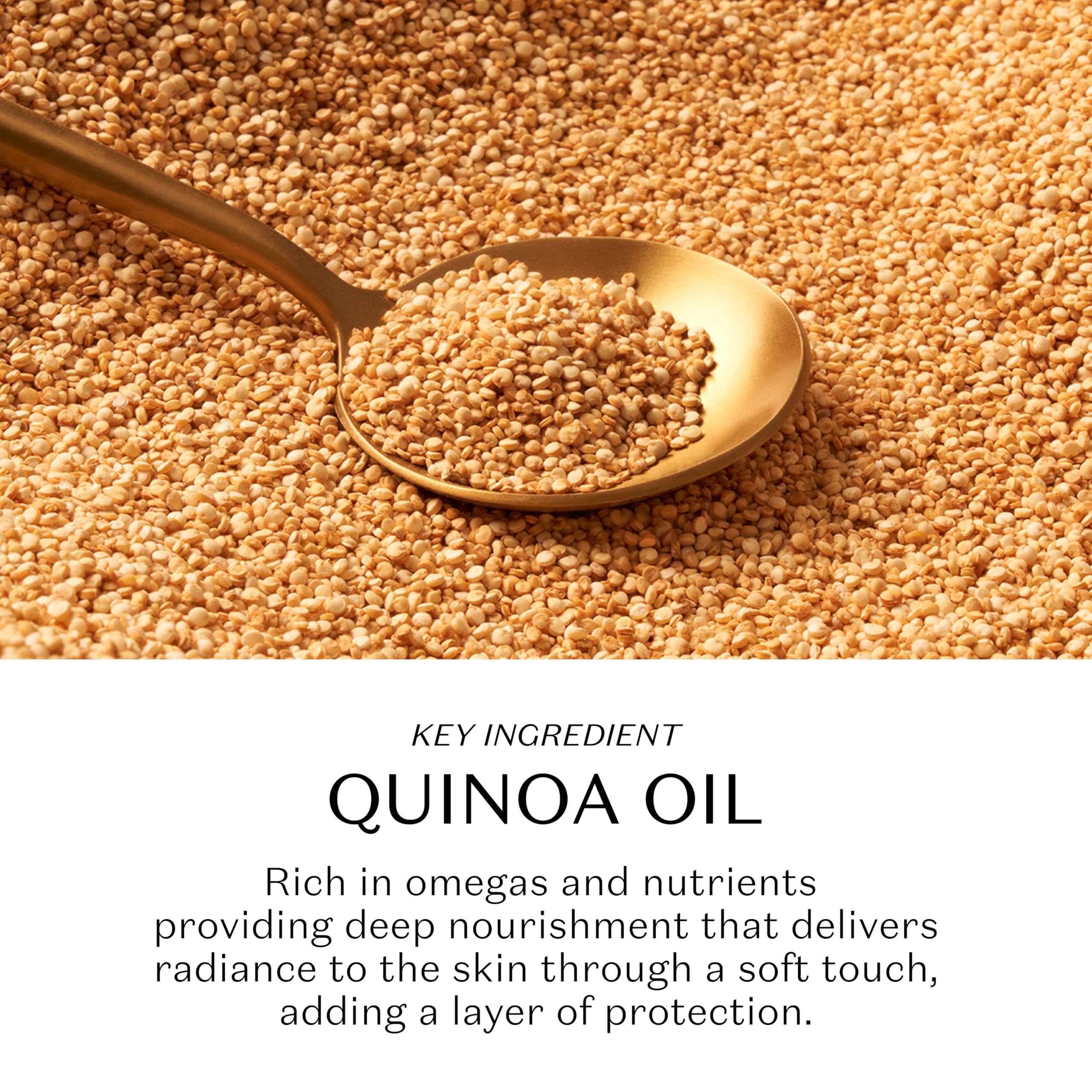 NATIVA SPA Purified quinoa drops near bottle emphasizing purity