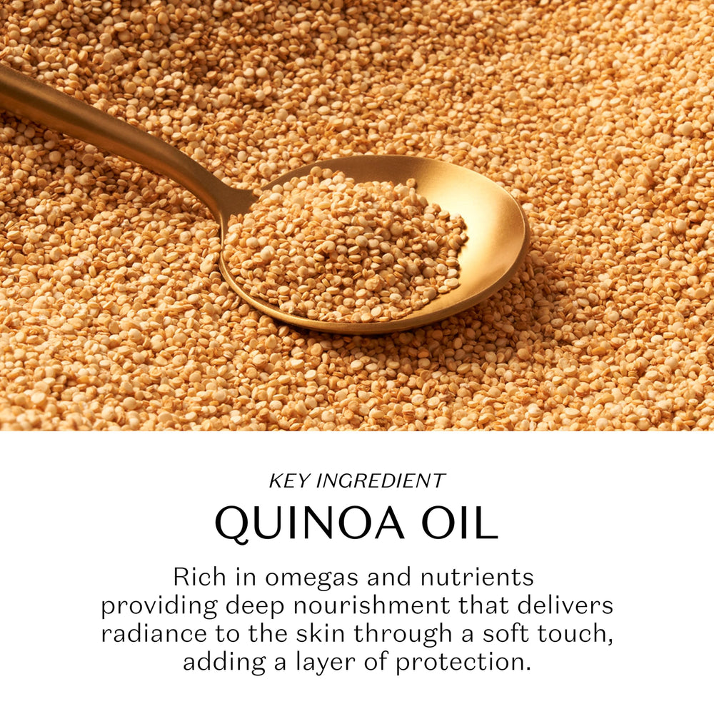 NATIVA SPA Purified quinoa drops near bottle emphasizing purity