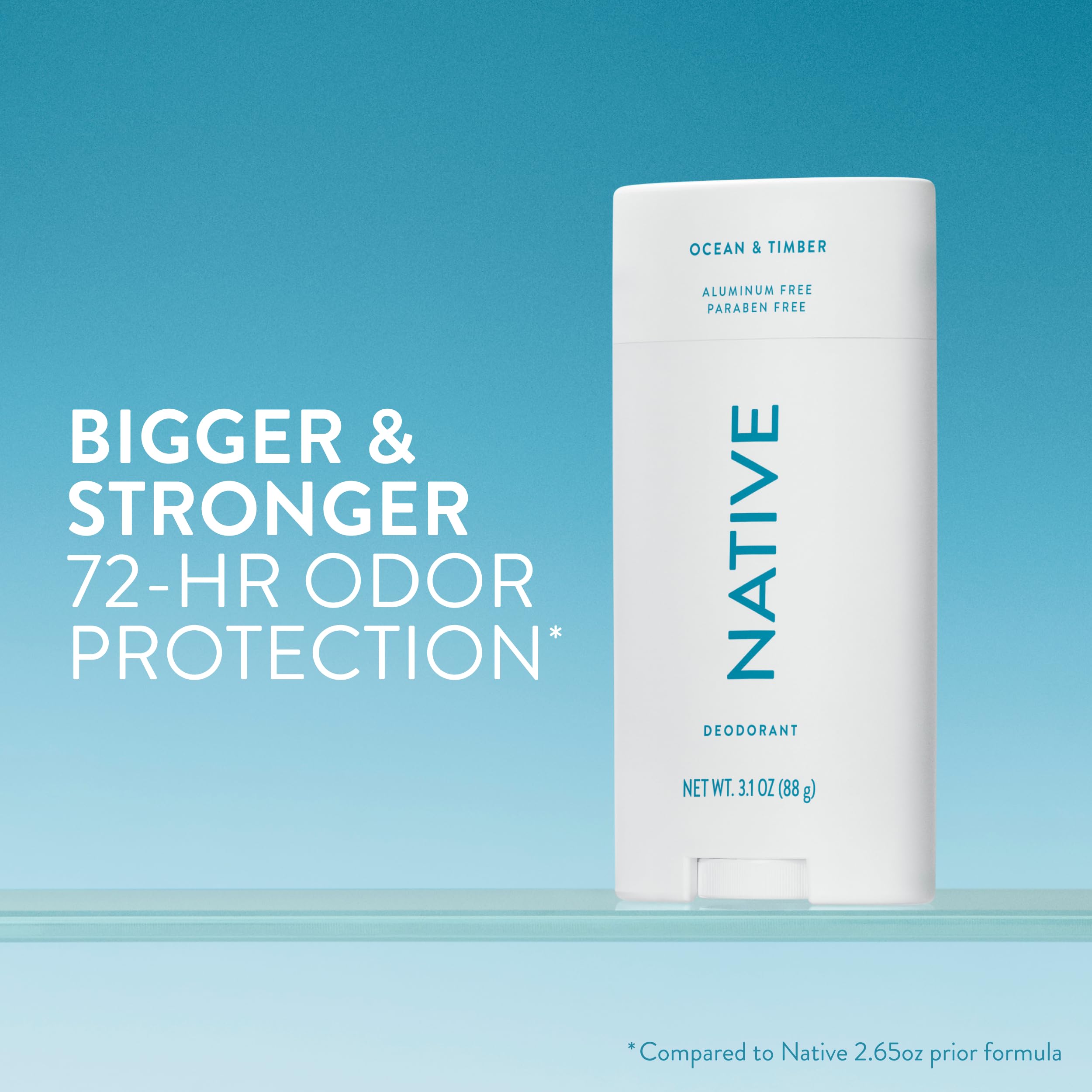 Native 72-hour odor protection graphic emphasizes extended odor control without aluminum.
