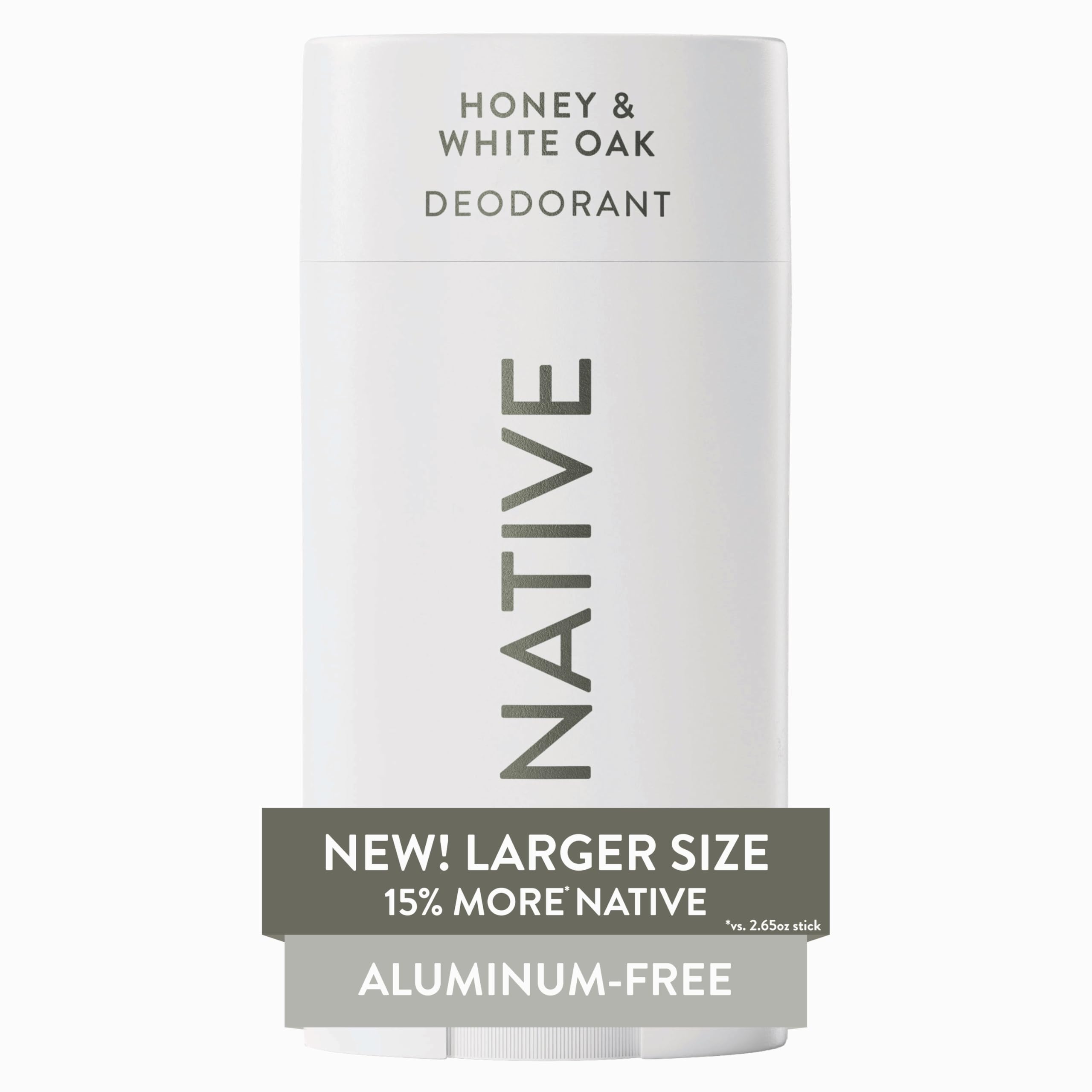 Native aluminum-free deodorant stick in Honey and White Oak with silky glide.