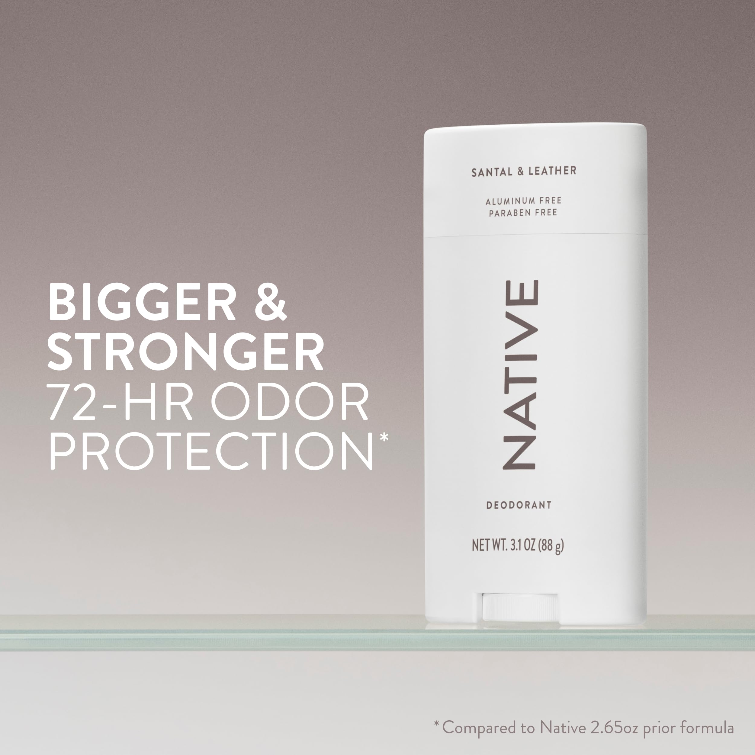 Native Santal & Leather packaging close-up highlights modern design and clean, aluminum-free protection.